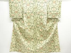 大正ロマン　花更紗模様織出しお召単衣着物